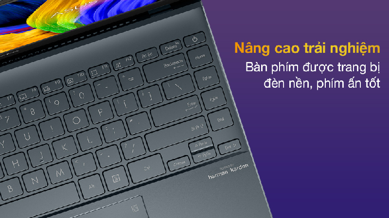 Laptop Asus ZenBook UX325EA i5 được trang bị đèn nền tràn viền cho bàn phím